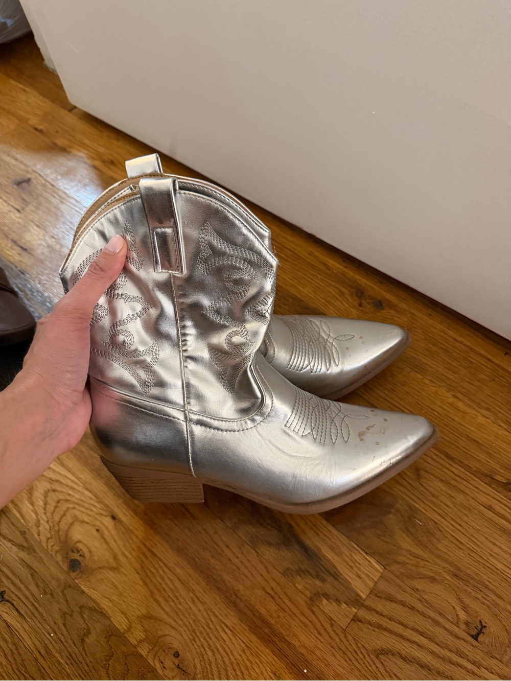 Women's Silver Metallic Western Ankle Booties